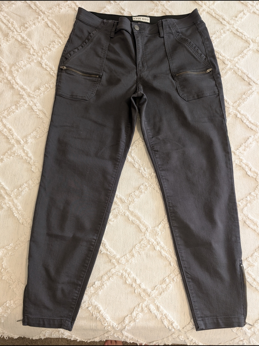 Knox Rose Charcoal Gray Slim Utility Jeans Multi-zippered